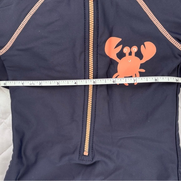⭒ 24M Gagou Tagou Navy Blue Swimsuit Orange Crab Ocean Long Sleeve Cover Zip  ⭒ - Picture 6 of 7